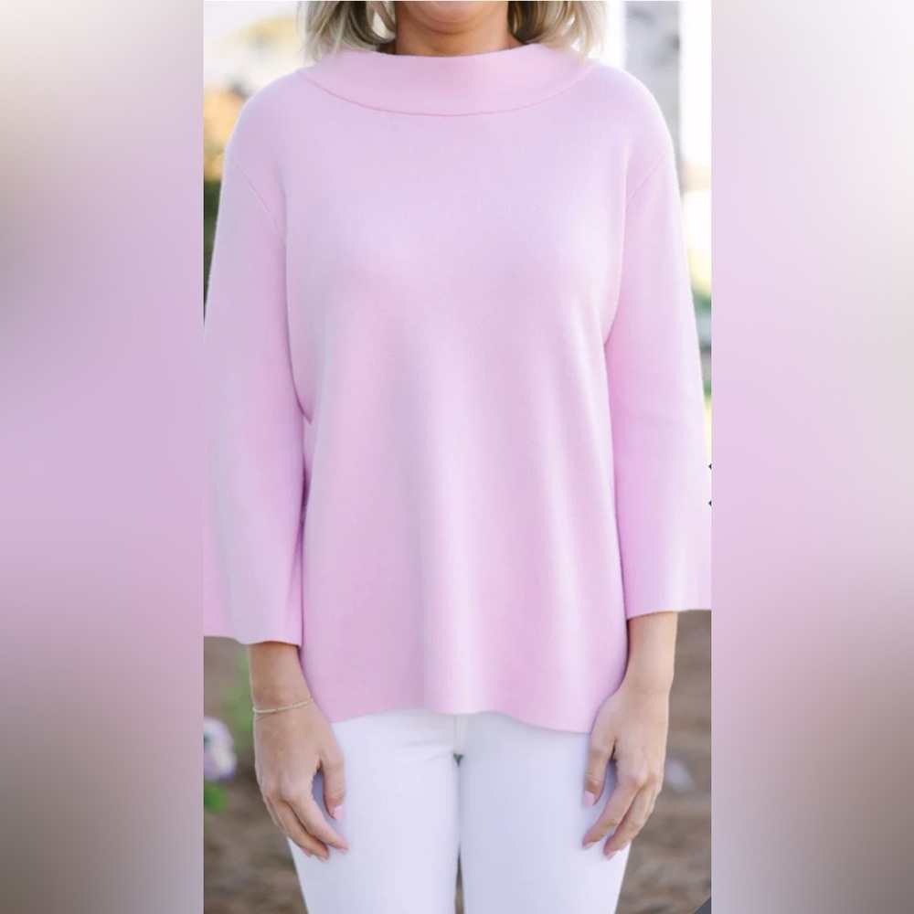 Pink Mock Neck Sweater | 3/4 sleeves | Shop the Mint Boutique | Large - Picture 4 of 9